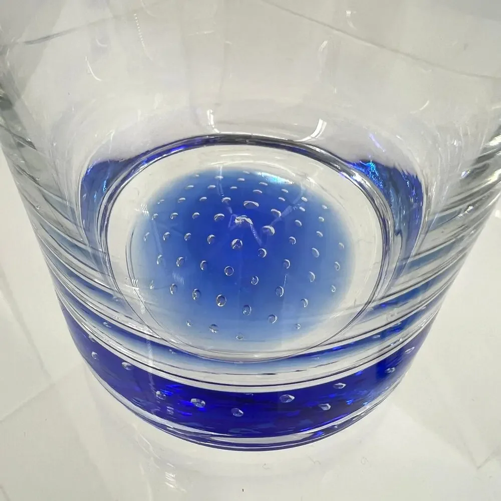 2 American Atelier Old Fashioned Rocks Cobalt Blue Controlled Bubble Glasses